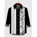 Retro Black & White Stripe Wavy Sheet Music Printing Men's Long Sleeve Shirt