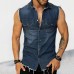 Men's Vintage Washed Raw Edge Lapel Sleeveless Denim Shirt 47486407M