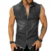 Men's Vintage Washed Raw Edge Lapel Sleeveless Denim Shirt 47486407M