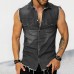 Men's Vintage Washed Raw Edge Lapel Sleeveless Denim Shirt 47486407M