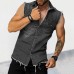 Men's Vintage Washed Raw Edge Lapel Sleeveless Denim Shirt 47486407M