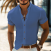 Men's Summer Basic Stand Collar Textured Short Sleeve Shirt MTA1316F2U